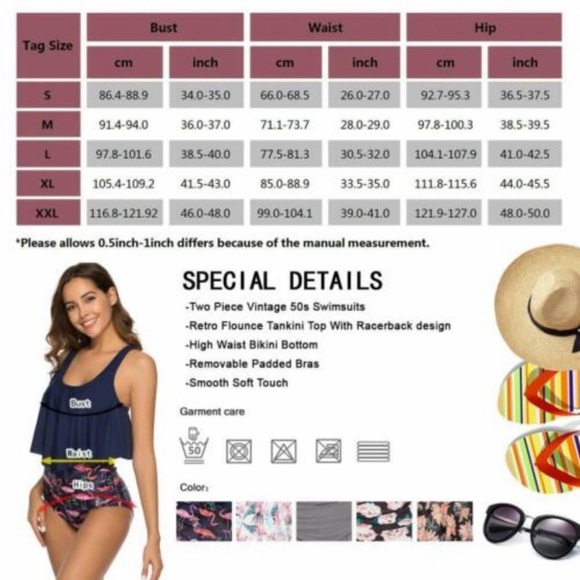 Shmily Womens High Waisted Tummy Control Flounce Racerback Vintage Two Piece - Picture 3 of 4